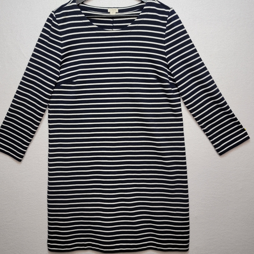 J. Crew Navy and Cream Striped Long‎ Sleeve A-Line Dress SIZE M